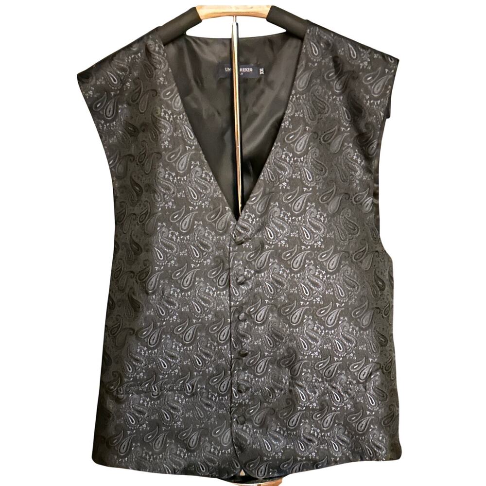 Umo Lorenzo Black paisley formal tuxedo vest mens size xxl